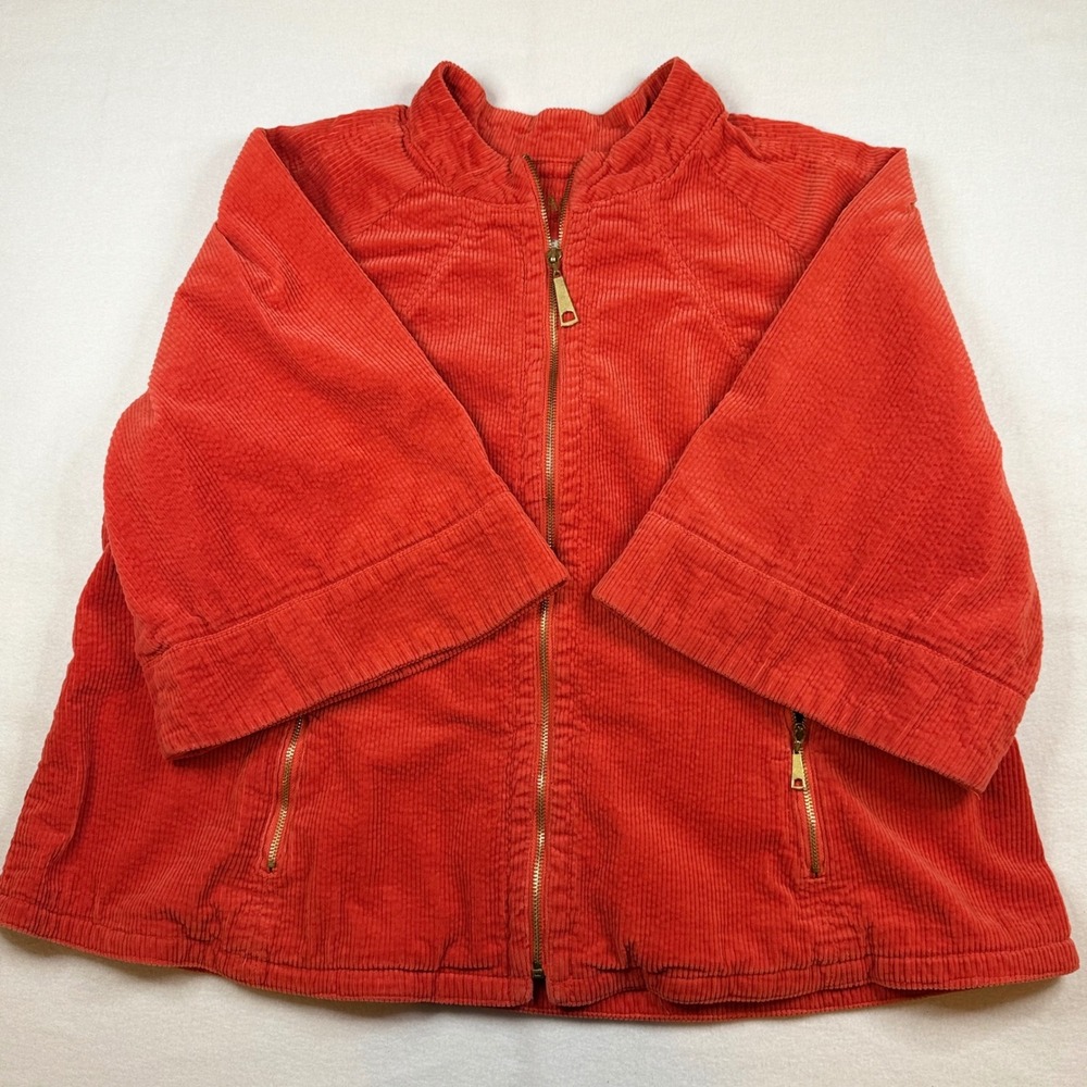 LAI Women 1X Corduroy Zip Up Jacket Orange Red Wide Sleeve Mock Neck 46155RX